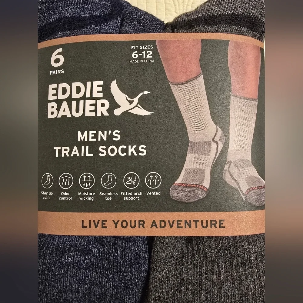 NWT Eddie Bauer Men's Trail Socks, 6 Pairs